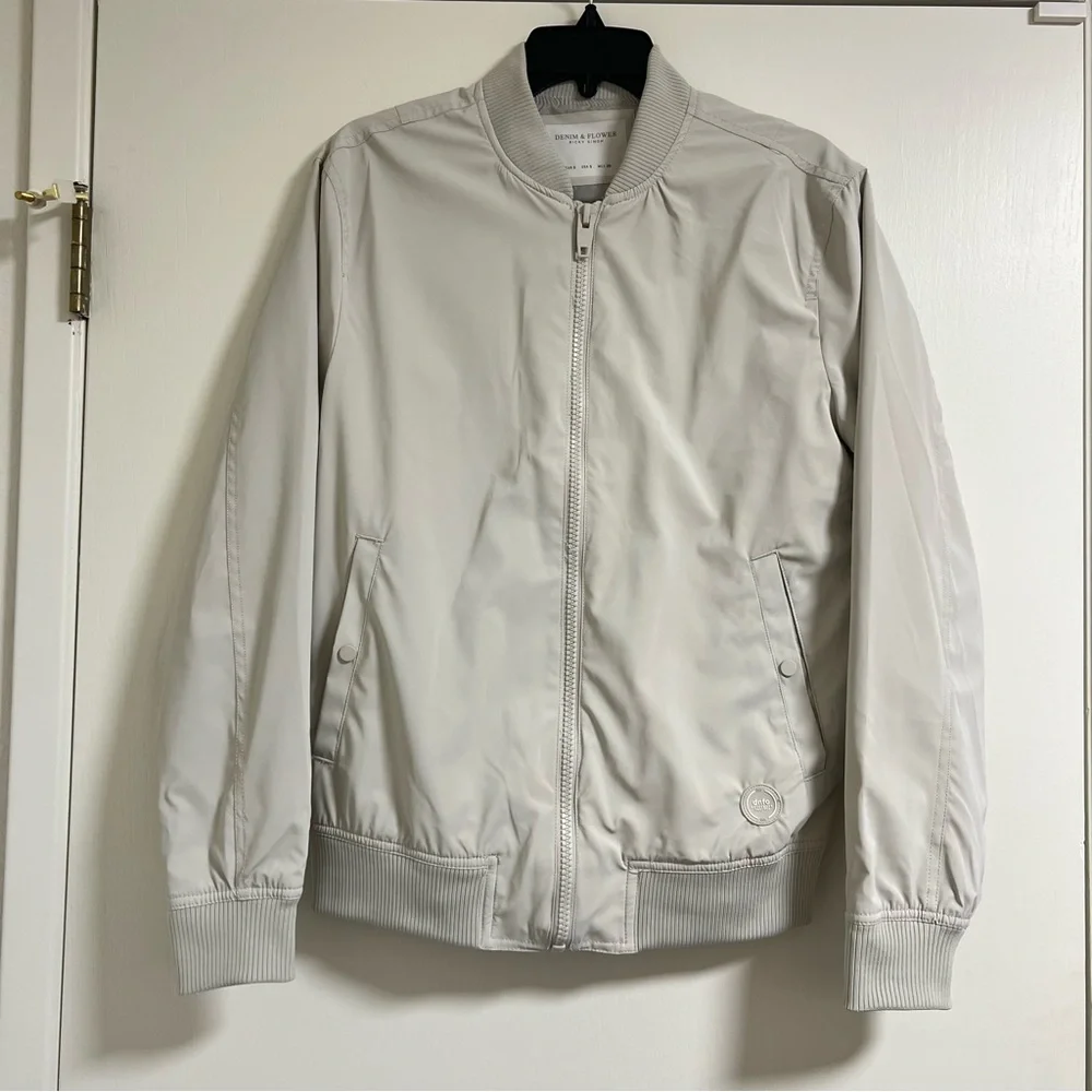 DENIM & FLOWER Men's Classic Bomber Jacket - Sand / Khaki - S - Picture 3 of 12